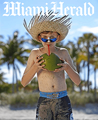 Miami Herald cover of boy drinking out of a coconut